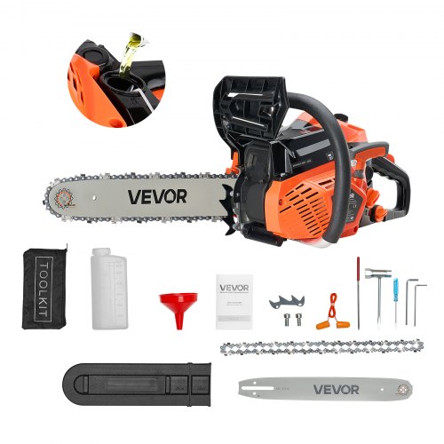 VEVOR 40 cc Gas Chainsaw, 14 inch Gas Powered Chainsaw, 1.8 HP Power Chain Saw with Non-Slip Handle, Gas-Powered Chainsaws with Dual Fuel Tanks, For Wood Cutting, Tree Trimming, and Land Clearing