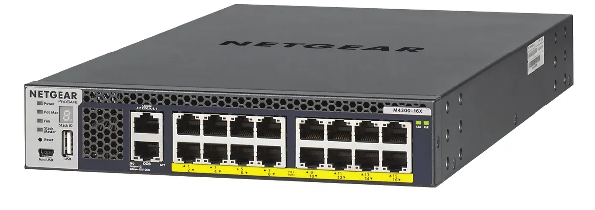 NETGEAR M4300-16X - Hallittava 16-porttinen 10GBASE-T PoE+ -kytkin, Musta