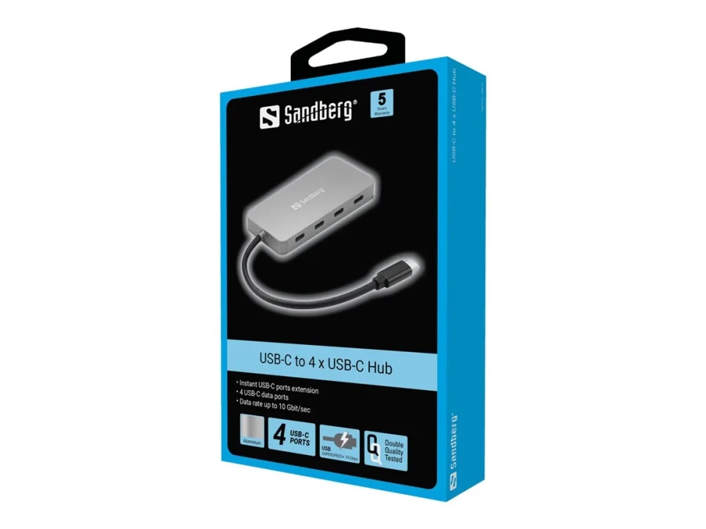 Sandberg USB-C neljän portin hubi USB hub - 4 porttia - USB 3.1 - Harmaa