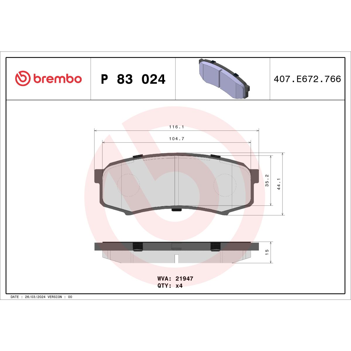 Jarrupalat, levyjarru BREMBO P 83 024