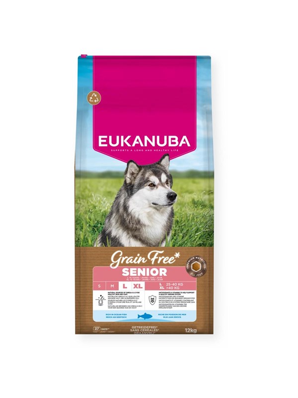 EUKANUBA Grain Free Senior Large Ocean Fish, Koiran kuivaruoka, 12 kg
