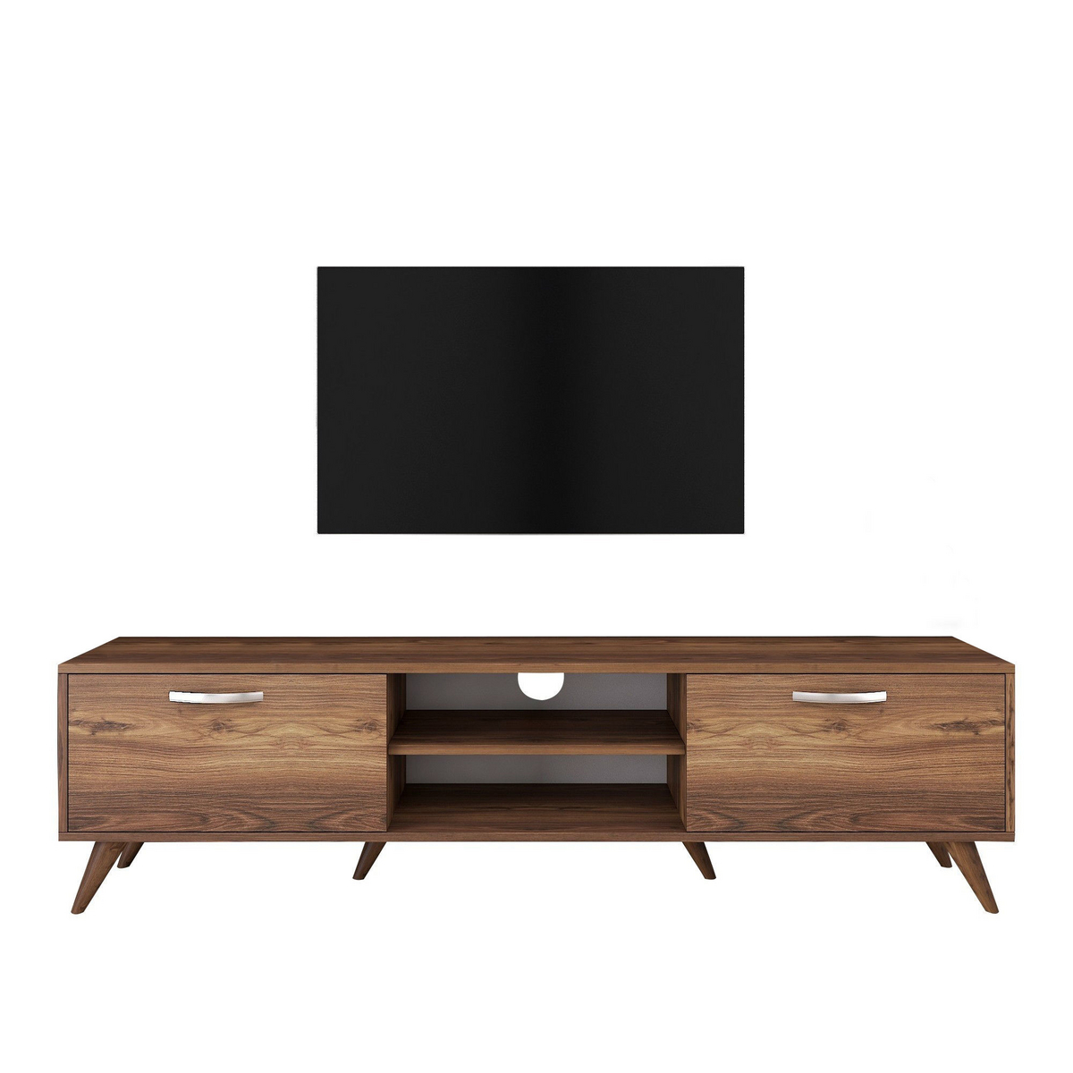 Norda Design Moderni pähkinänvärinen TV-taso, 180 cm, 100 % melamiinipäällystetty, 18 mm paksu, useita hyllyjä, tyylikäs ja toimiva