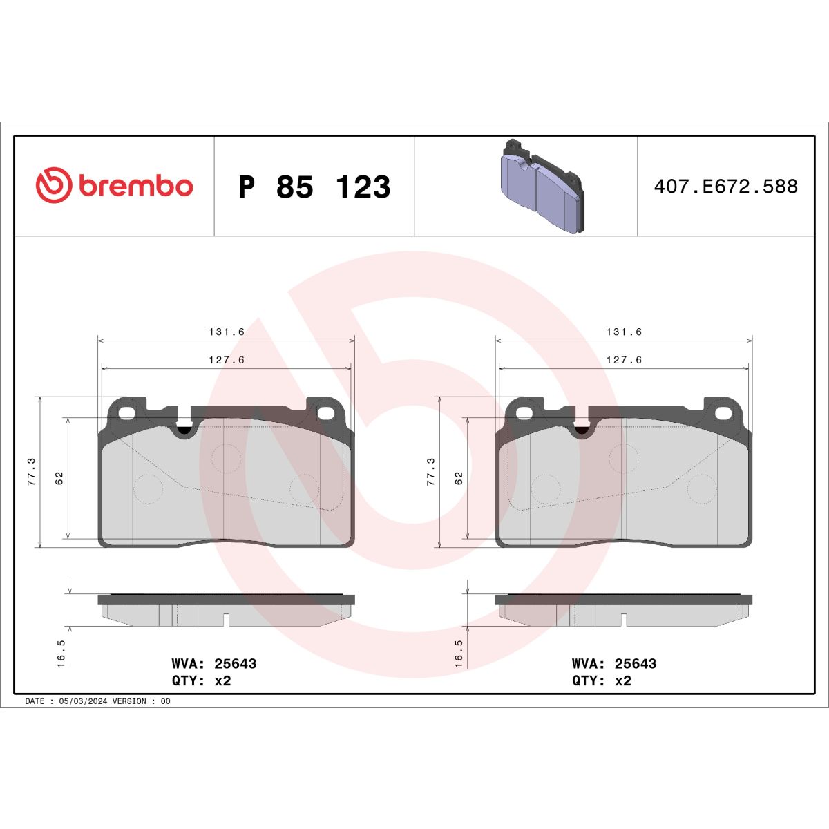 Jarrupalat, levyjarru BREMBO P 85 123