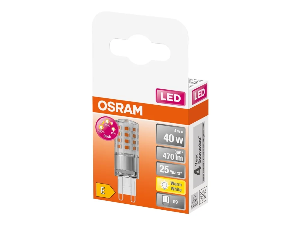 OSRAM LED STAR+ - LED-lamppu - muoto: PIN - kirkas viimeistely - G9 - 4 W (40 W vastaava) - luokka E - lämmin valkoinen valo - 2700 K