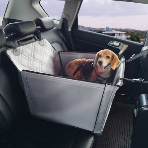 VEVOR Dog Car Seat, Waterproof Dog Booster Seat for Car with Support Frame, Pet Car Seat with Clip-On Safety Leash, Dog Car Bed for Small, Medium and Large Dog up to 48.5 lbs, Gray