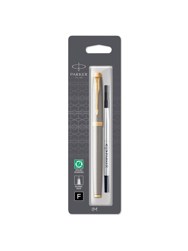 Parker IM Rollerball Pen | Brushed Metal | Fine Point Black Ink | Blister Pack