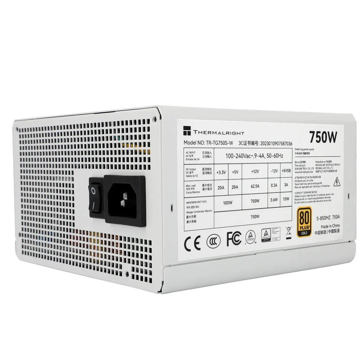 Thermalright TG S (Non-Modular) Valkoinen - Virtalähde - 750 Watt - 120 mm - ATX 3.0 - 80 Plus Kulta sertifioitu