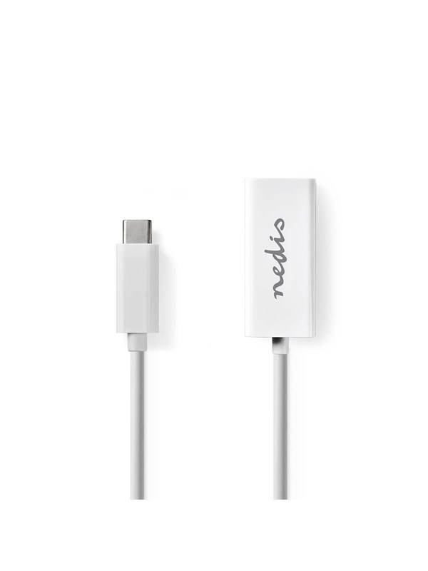 Nedis USB-verkkosovitin | USB 3.2 Gen 1 | 1 Gbps | USB-CTM Uros | RJ45 Naaras | 0.20 m | Pyöreä | Niklattu | Tinattu Kupari | Valkoinen | Laatikko