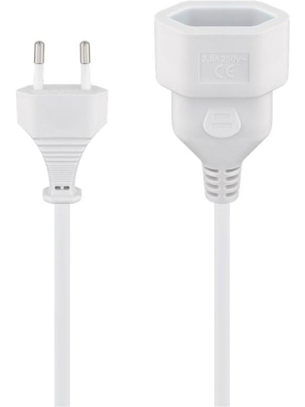 Goobay Förlängningskabel Europlug, 2 m, vit Europlug (typ C, CEE 7/16) > Europeiskt uttag