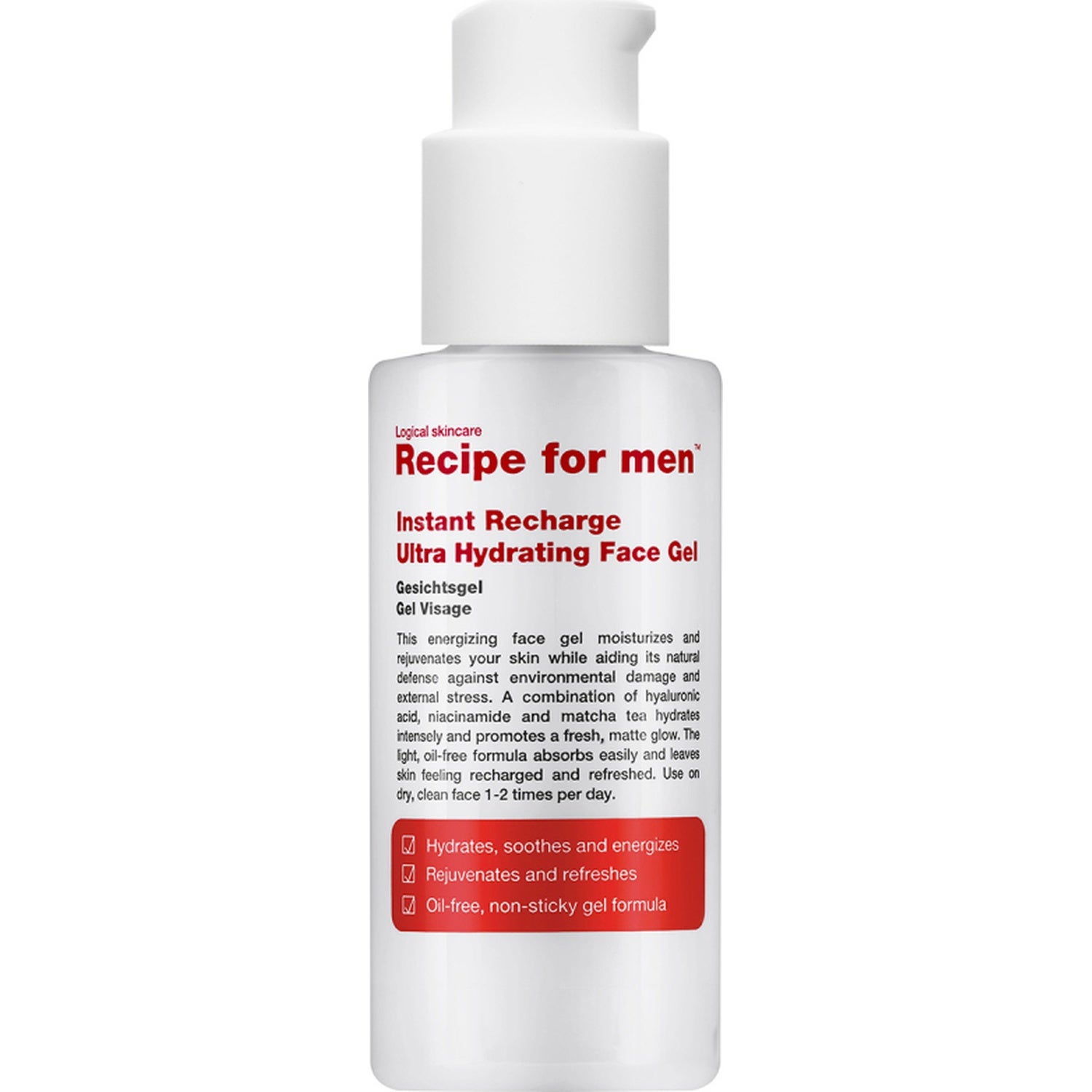 Recipe for men Instant Recharge Ultra Hydrating Face Gel 75 ml