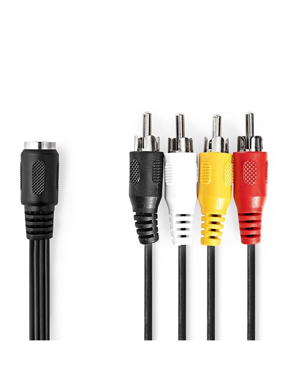 Nedis DIN Audiokaapeli | DIN 5-Pin naaras | 4x RCA uros | Niklattu | 0.20 m | Pyöreä | PVC | Musta | Label