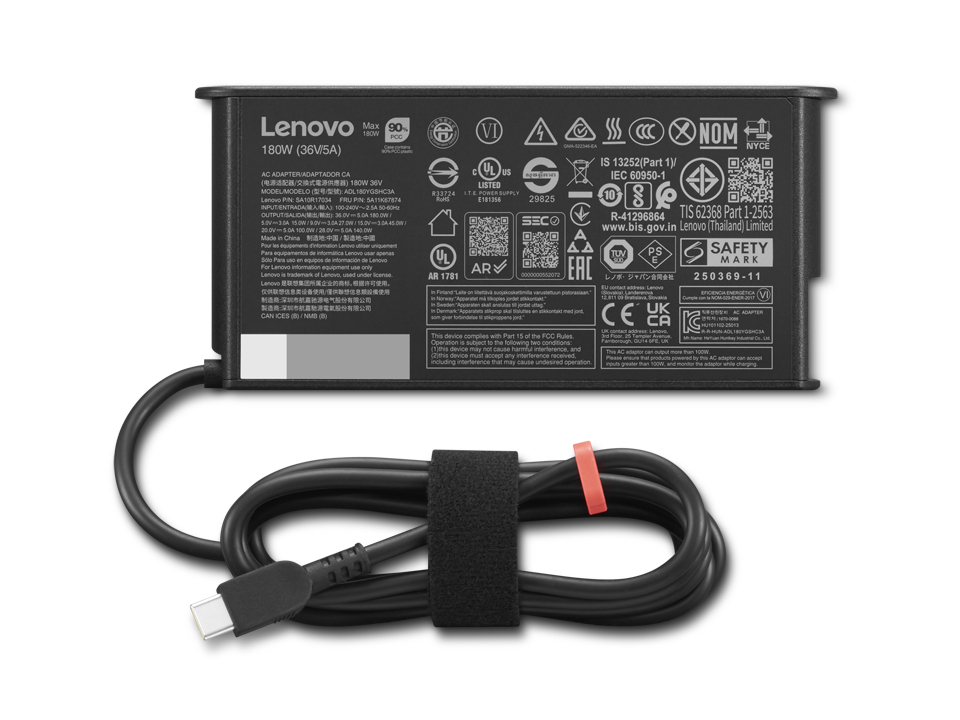 Lenovo ThinkPad 180W USB-C GaN Slim -virta-adapteri, musta