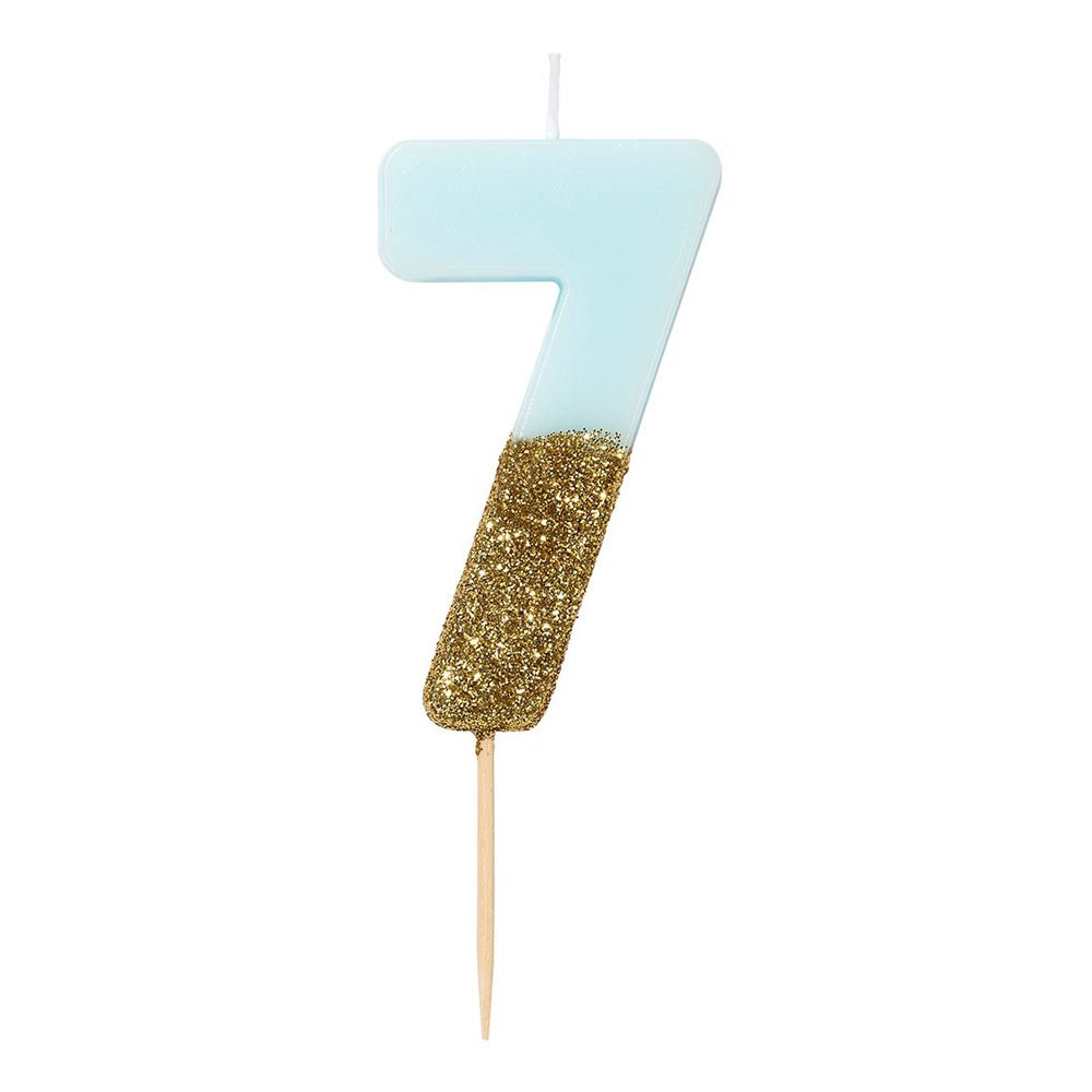Numerokakkukynttilä - Vaaleansininen/Kultaglitter-7