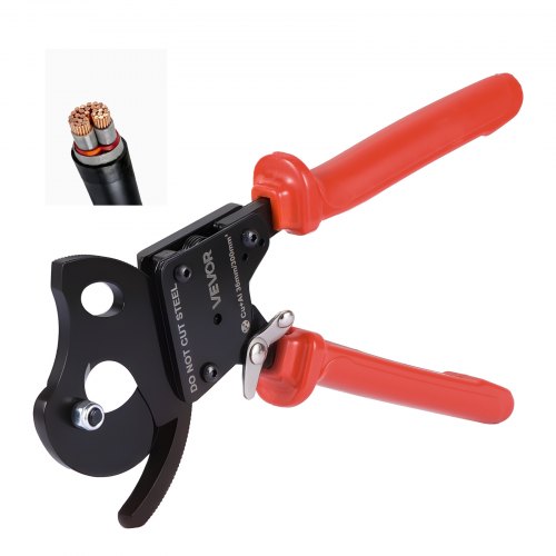 VEVOR Ratcheting Cable Cutter, Spring Steel Blades with PVC-Coated Handles, Quick-Release Button, Heavy Duty Ratchet Cable Wire Cutter for Cutting Copper & Aluminum Cables Up to 600 MCM / 300 mm2