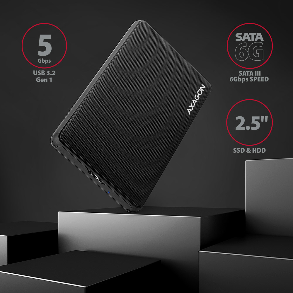 AXAGON EE25-SL ulkoinen 2,5 kotelo, USB 3.0 / SATA III - USB-A, musta
