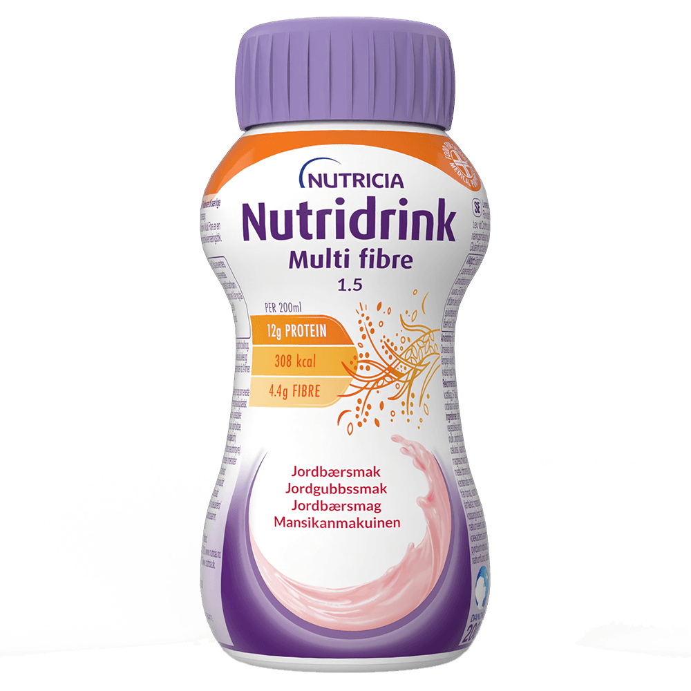 Nutridrink Multi Fibre 4x200 ml neste täydennysravintovalmiste mansikka