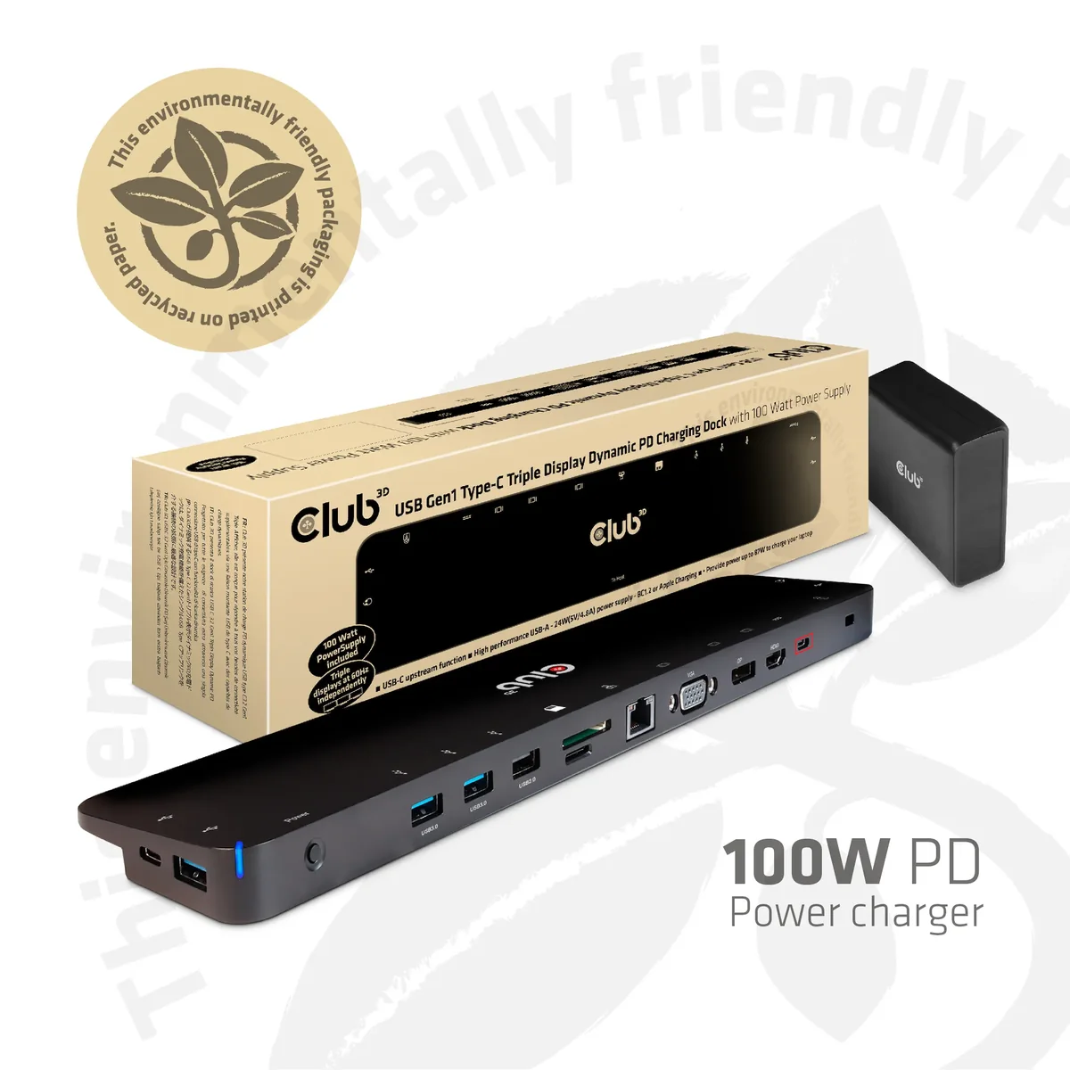 Club 3D 3.2 Gen1 USB-C 14-in-1 -telakka, Musta