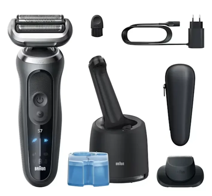 Braun Series 7 72-C7200, Kalvoparranajokone, Musta, Ruostumaton teräs, Painikkeet, Intensiivinen, Normaali, LED