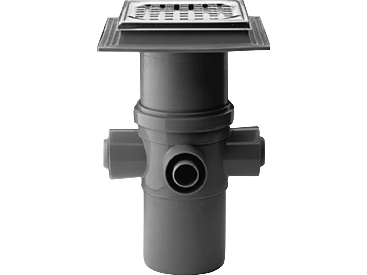 Tyhjennyskaukalo MaxiFlex 110 mm ruostumattomasta teräksestä valmistetulla ritilällä 4 tuloaukkoa