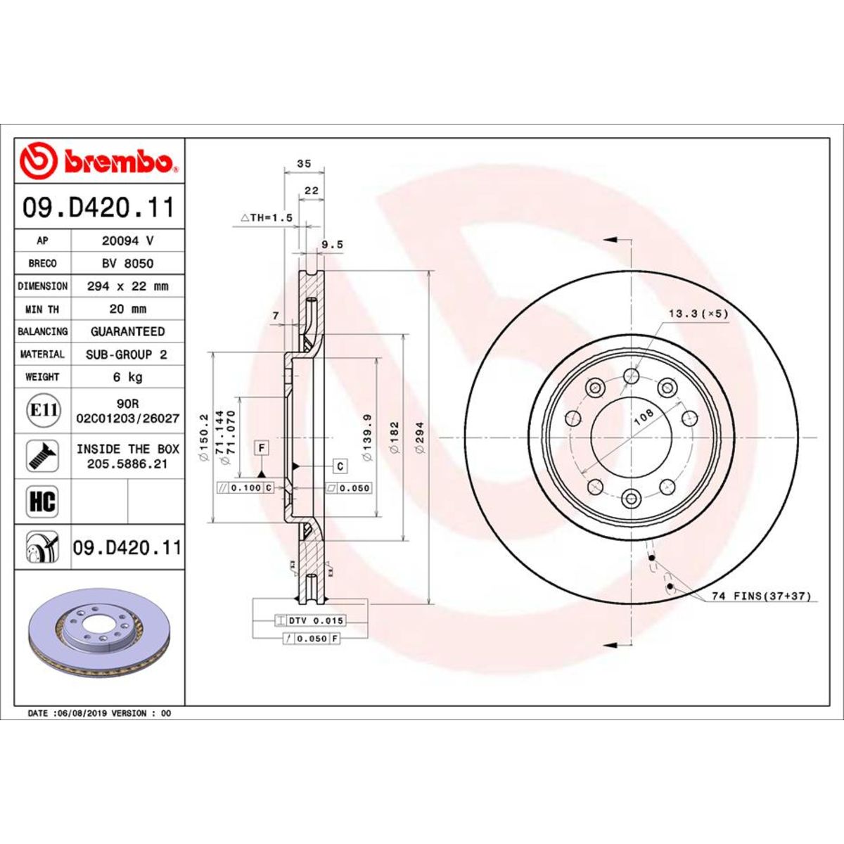 Jarrulevy BREMBO 09.D420.11