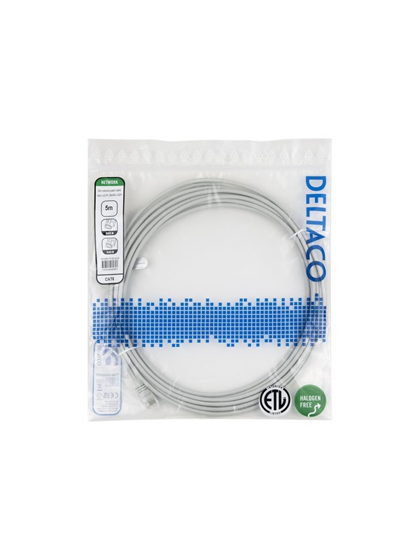 Deltaco Cat6 UTP RJ45 5m -verkkokaapeli, harmaa