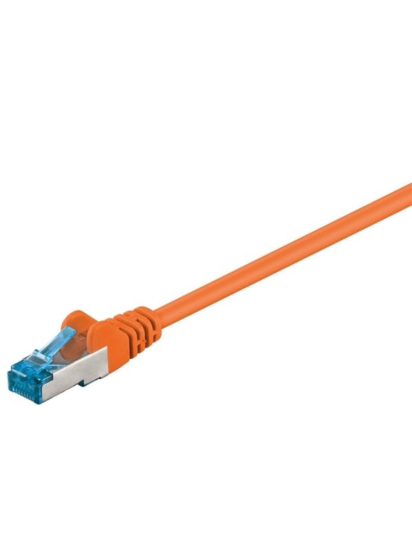 Goobay Patchkabel CAT 6A, S/FTP (PiMF), orange, 0,25 m opparledare (CU), halogenfri kabelhölje (LSZH)