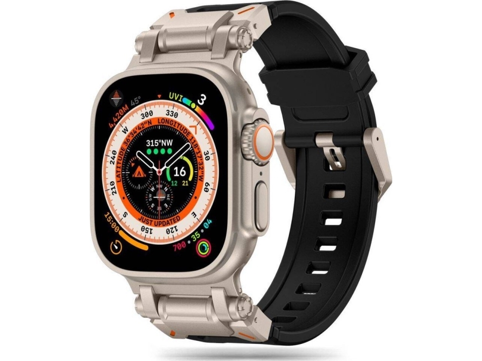 Rannekoru Apple Watch 4 / 5 / 6 / 7 / 8 / 9 / SE / Ultra 1/2 (44 / 45 / 49 mm) Tech-Protect Delta Pro musta-titaani