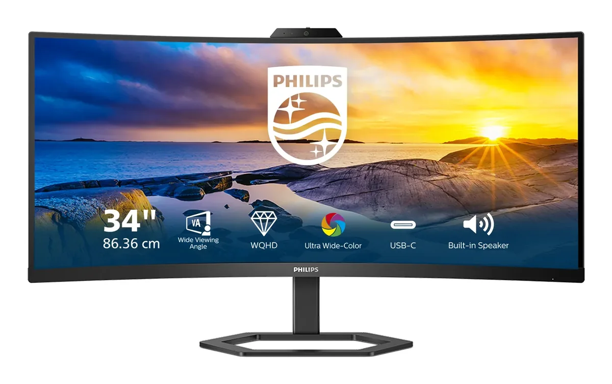 Philips 34E1C5600HE/00 34" UWQHD, VA -kaareva näyttö, USB-C hub ja webkamera