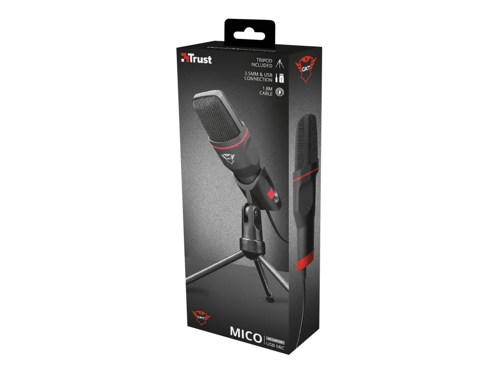 Trust GXT 212, PC-mikrofoni, 50 - 16000 Hz, Suuntaukseton, Langallinen, USB/3.5 mm, Musta, Punainen