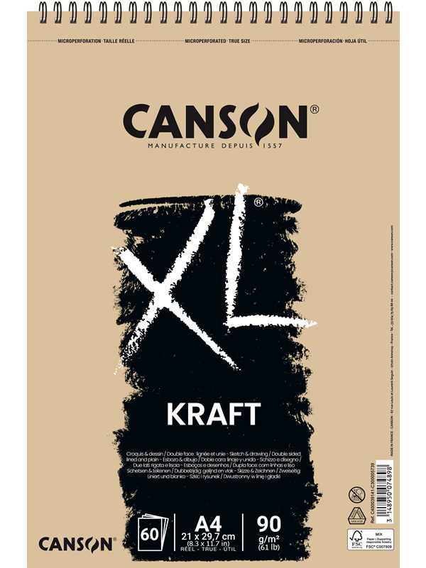 Piirustuspaperi vihko A4 90g 60 arkkia Canson XL Kraft