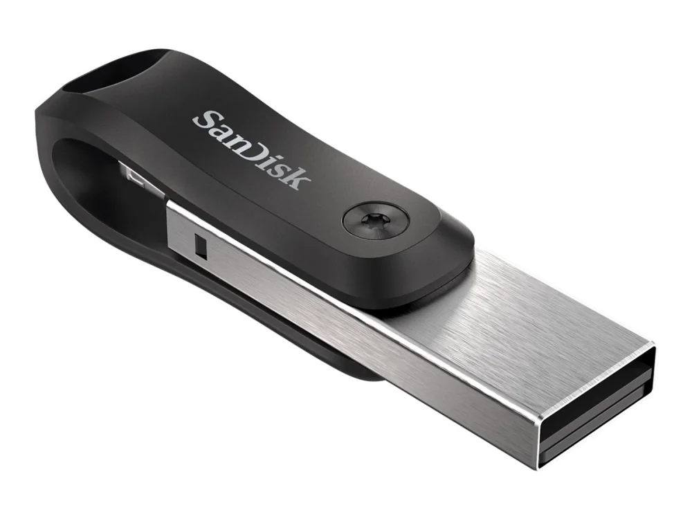 SanDisk 00183588, 128 GB, USB Type-A / Lightning, 3.2 Gen 1 (3.1 Gen 1), Taittuva, Salasanasuojaus, Musta, Hopea