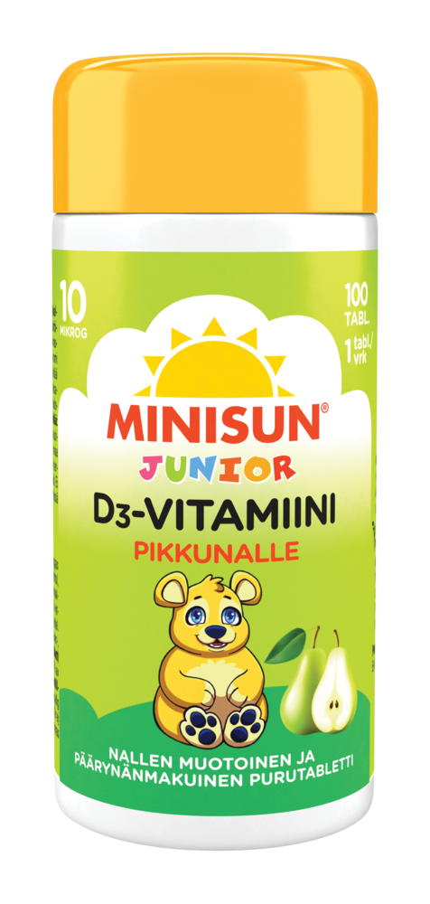 Minisun D-vitamiini 10 mikrog Päärynä Nalle Junior 100 tabl