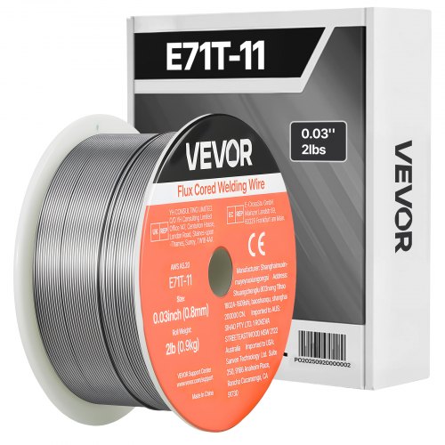 VEVOR Flux Core MIG Welding Wire, E71T-11 0.03-inch 2 LBS, Gasless Mild Steel Welding Wire with Low Spatter for All Position Arc Welding, Self-Shielded for Outdoor Use