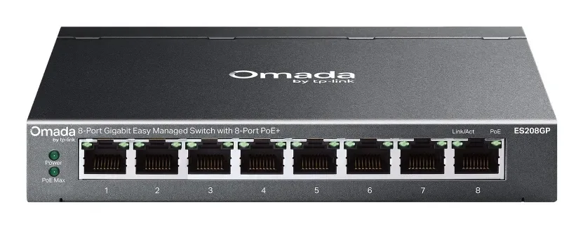 TP-LINK Omada ES208GP - 8-porttinen hallittava Gigabitin PoE+-kytkin, musta