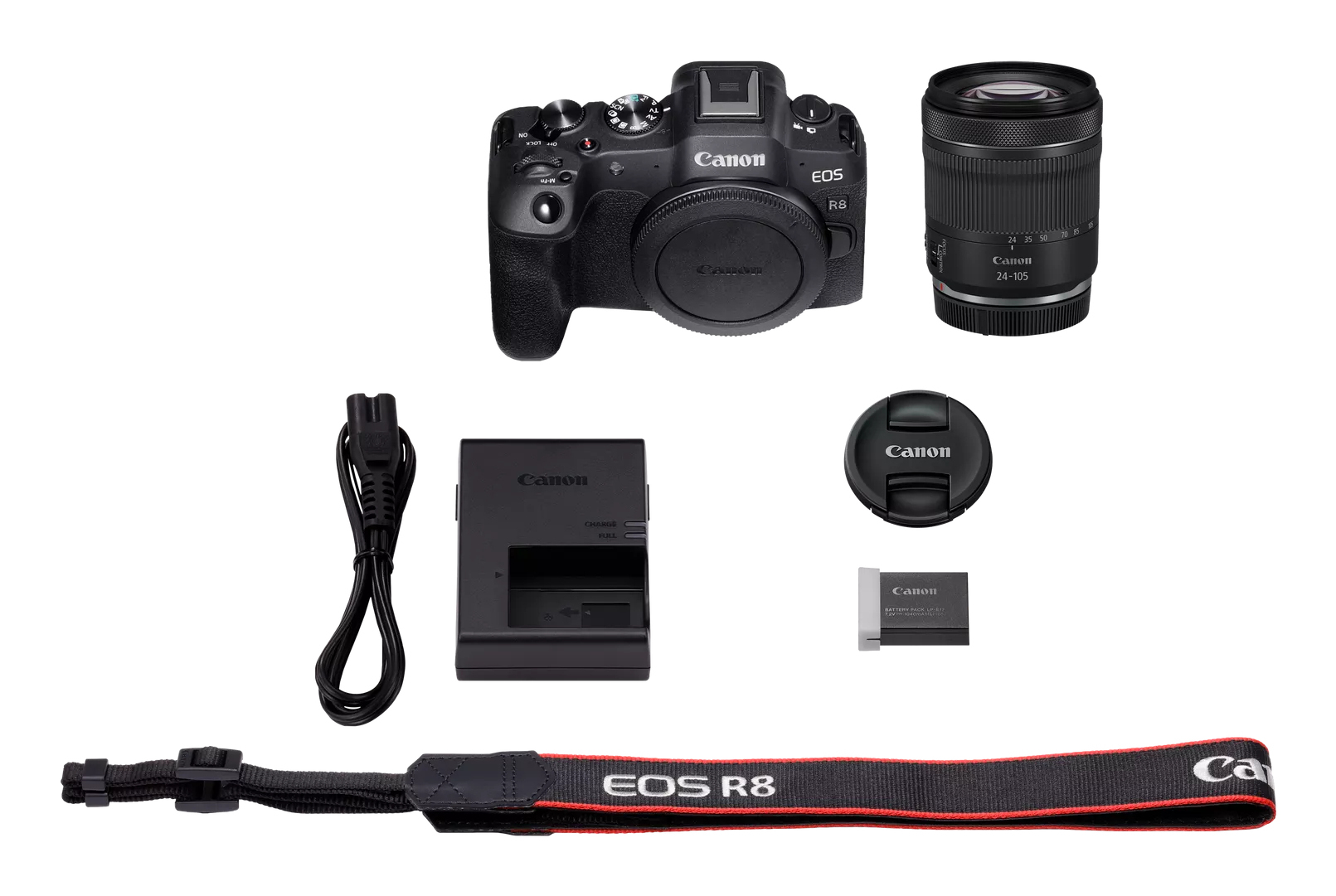 Canon EOS R8 + RF 24-105mm F4-7.1 IS STM, 24,2 MP, 6000 x 4000 pikseliä, CMOS, 4K Ultra HD, Kosketusnäyttö, musta