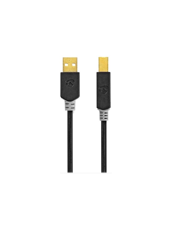 Nedis USB kaapeli | USB 2.0 | USB-A Uros | USB-B Uros | 480 Mbps | Kullattu | 1.00 m | Pyöreä | PVC | Antrasiitti | Laatikko