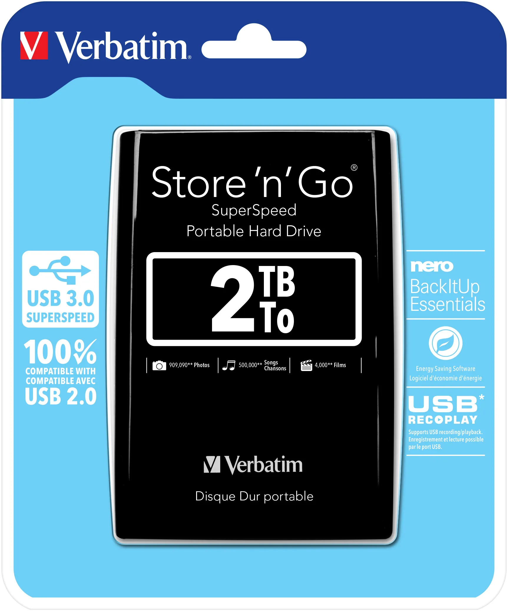 Verbatim Store'n'Go Portable Musta - Ulkoiset kovalevyt - 2TB - musta