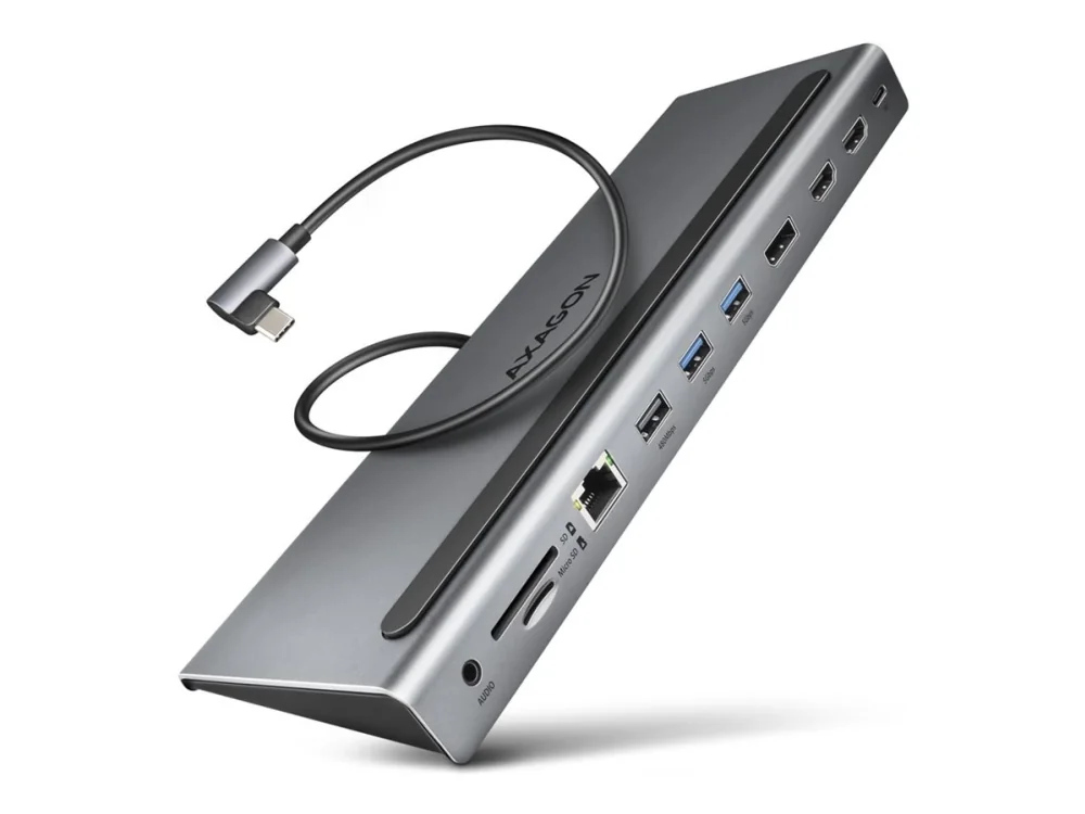 AXAGON Triple 4K Display SuperSpeed USB-C -hubi USB hub - 11 porttia - USB 3.2 - Harmaa