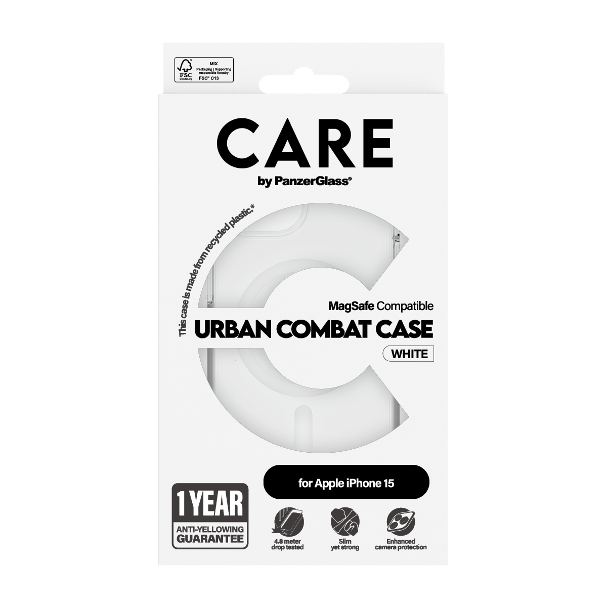 CARE by PanzerGlass Flagship Case Transparent Urban Combat w. White MagSafe iPhone 15