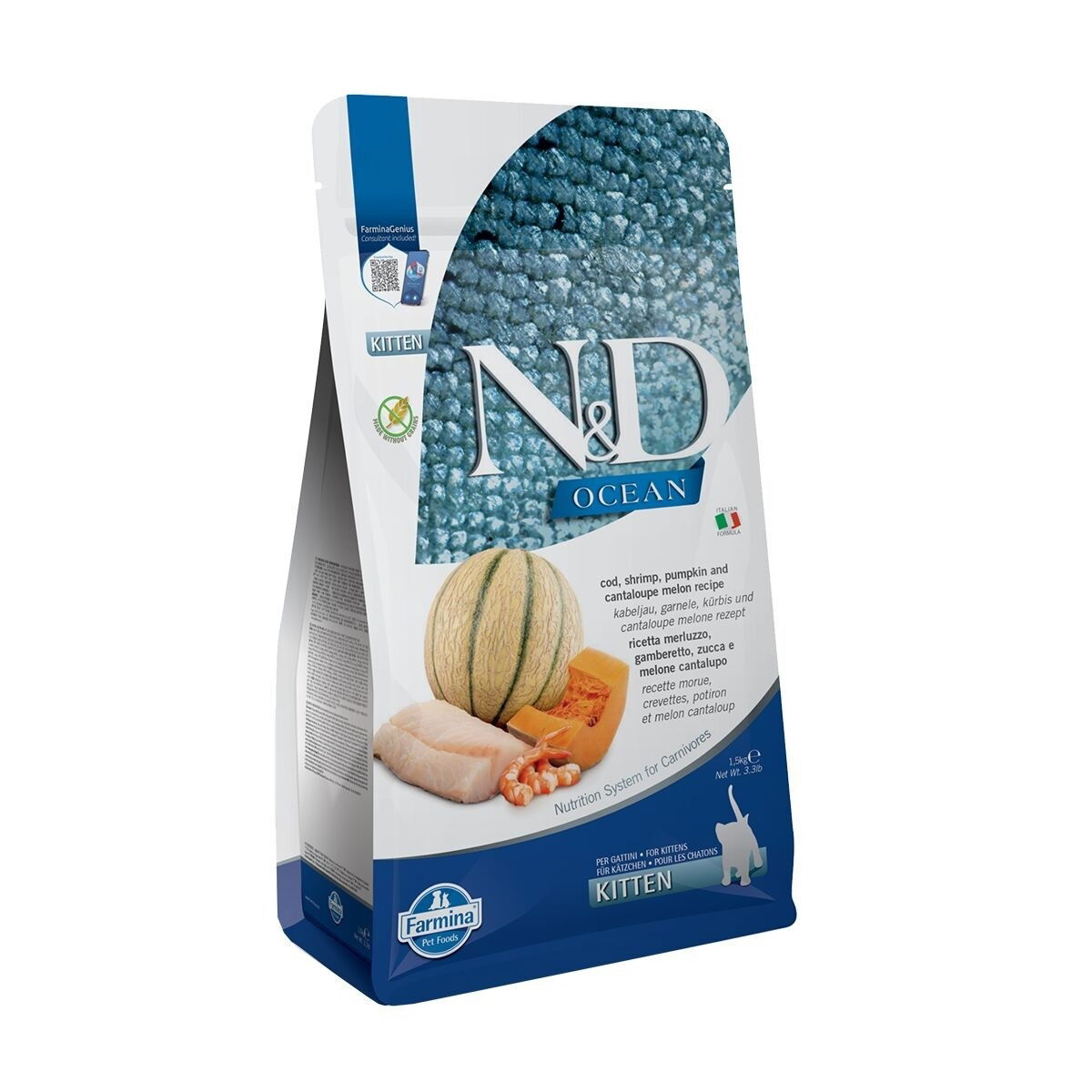 Farmina N&D Ocean Cat Cod Shrimp Pumpkin and Cantaloupe Melon Kitten - dry cat food - 1.5 kg