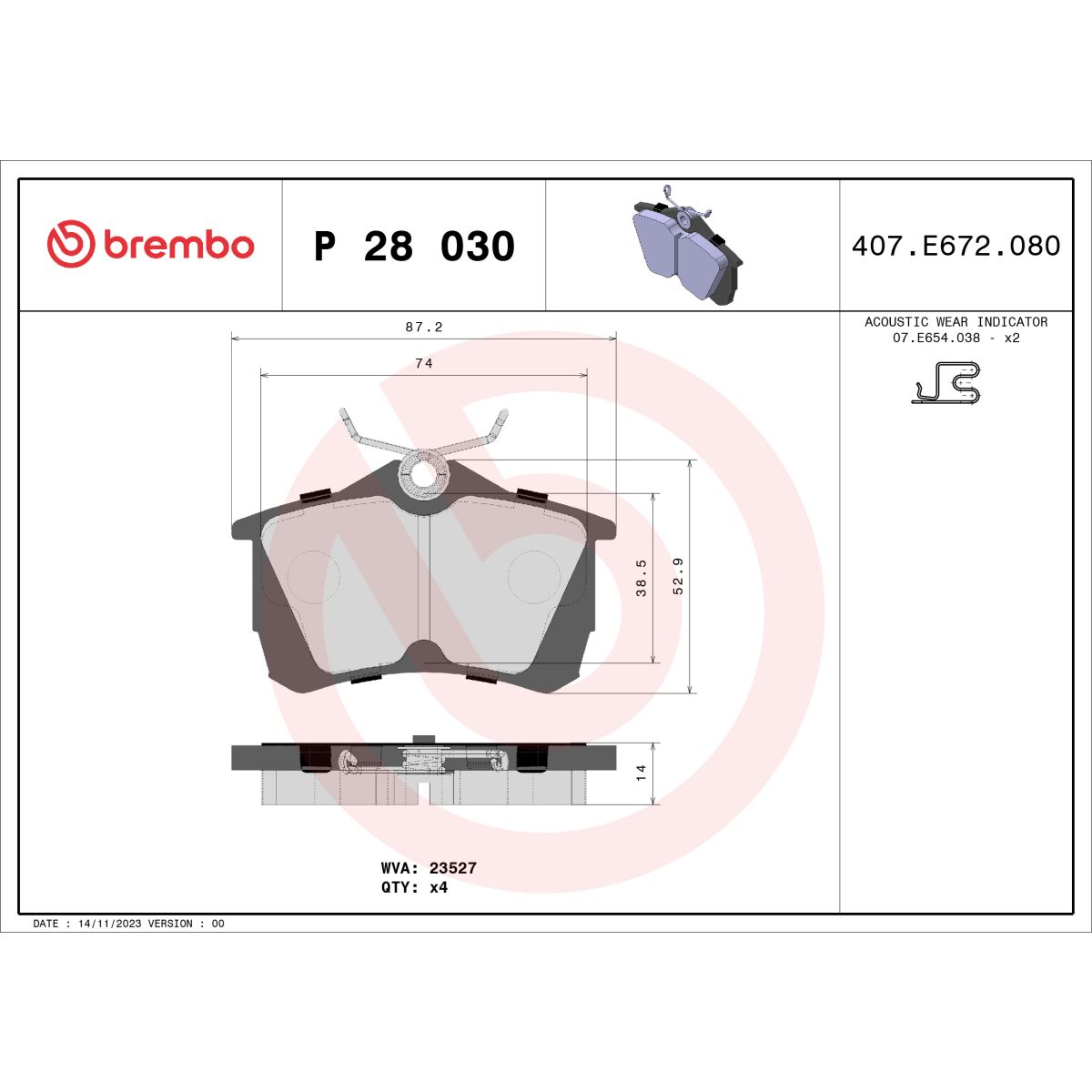 Jarrupalat, levyjarru BREMBO P 28 030