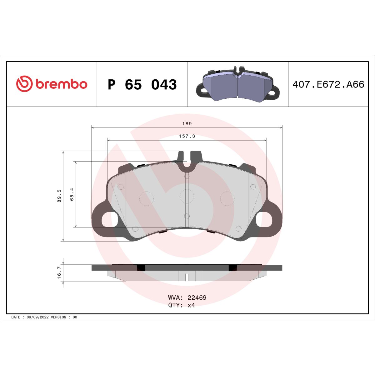 Jarrupalat, levyjarru BREMBO P 65 043