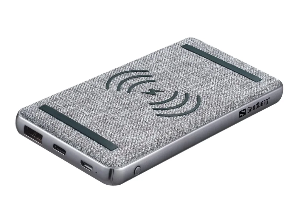Sandberg - Trådløs power bank - Li-pol - 10000 mAh - 37 Wh - 3 A - PD, QC 3.0 - 2 output-stikforbindelser (USB, USB-C) - på kabel: Micro-USB