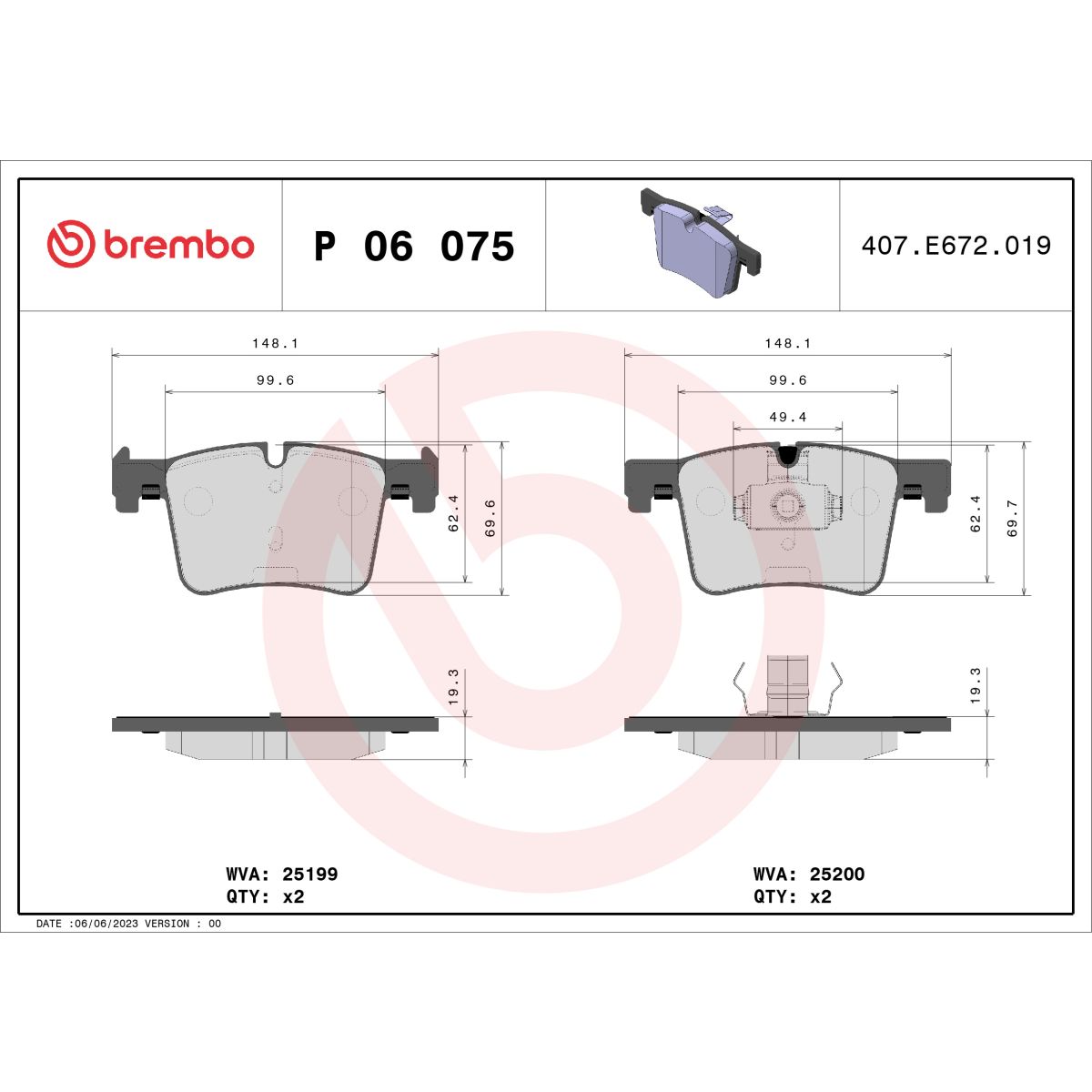 Jarrupalat, levyjarru BREMBO P 06 075