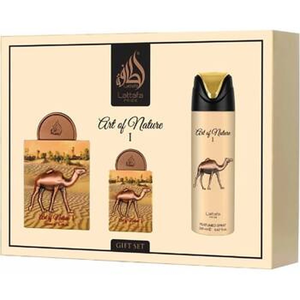 Lattafa-parfyymejä — Pride Art of Nature I lahjasetti EDP 100 ml, deodorantti 200 ml ja EDP 20 ml