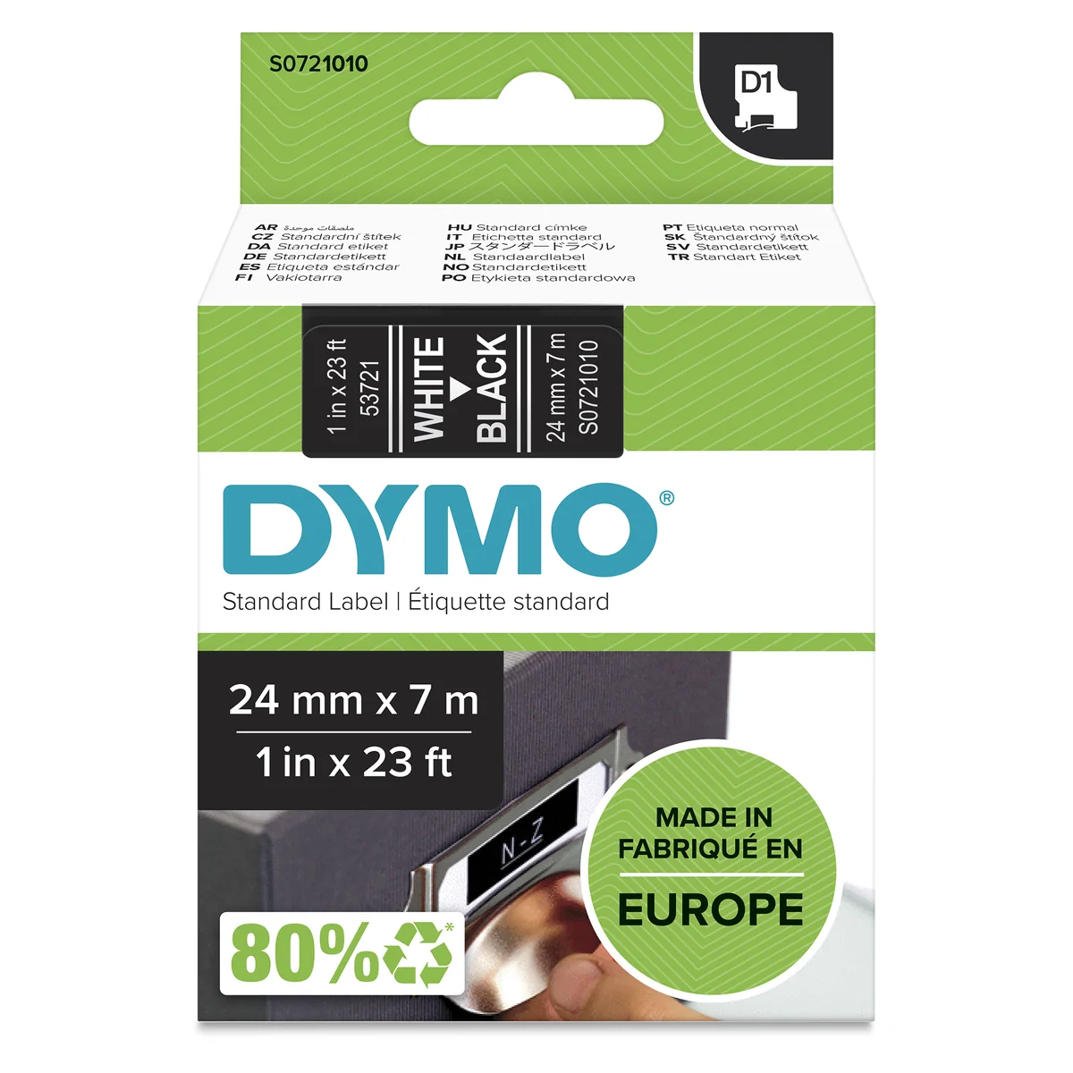 DYMO D1 -teipit, 24 mm x 7 m, valkoinen teksti mustalle, itseliimautuvat teipit LabelManager-tarratulostimille, aito
