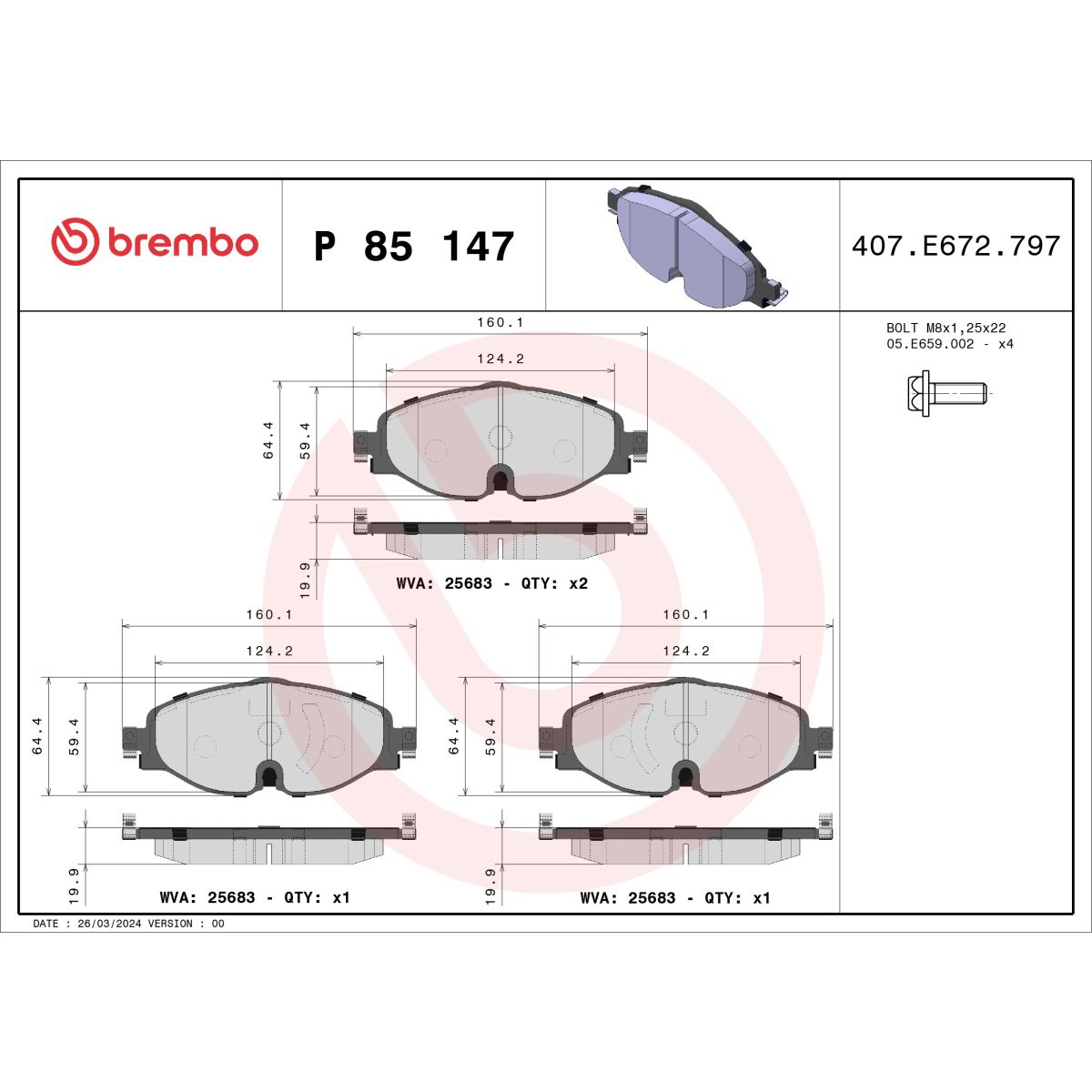 Jarrupalat, levyjarru BREMBO P 85 147