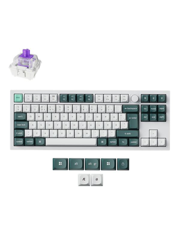 Keychron Q3 HE 80% Knob Wireless Tri-Mode QMK - Gateron 2.0 Magnetic Switch - Shell White - Pelinäppäimistö - ilman numpadia - Pohjoismainen - Valkoinen