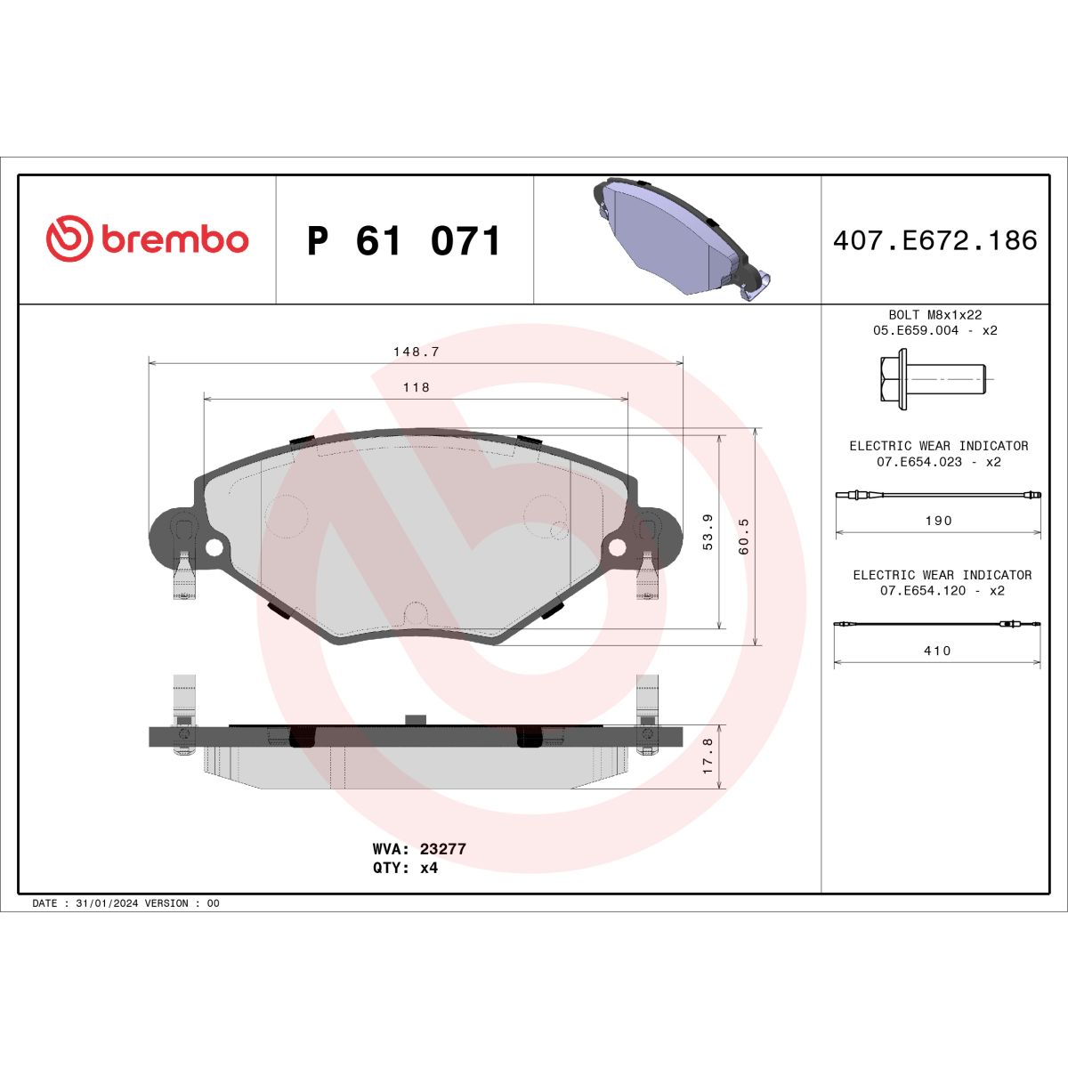 Jarrupalat, levyjarru BREMBO P 61 071