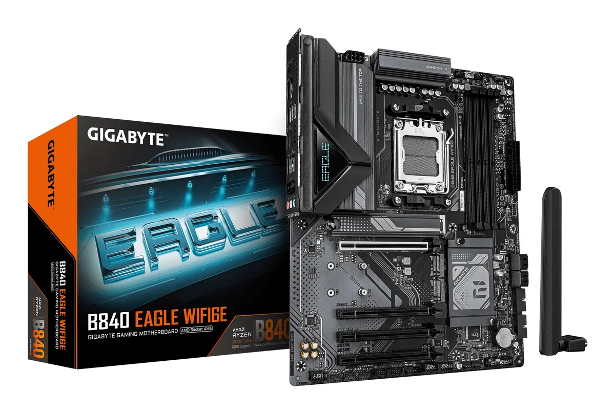 Gigabyte B840 EAGLE WIFI6E - Emolevy - ATX - Socket AM5 - AMD B840 piirisarja - USB-C 3.2 Gen 1, USB 3.2 Gen 1, USB 3.2 Gen 2, USB-C 3.2 Gen2 - Wi-Fi 6E, Bluetooth, 2.5 Gigabit LAN - sisäinen grafiikka (CPU tarvitaan) - HD Audio (8 kanavaa)